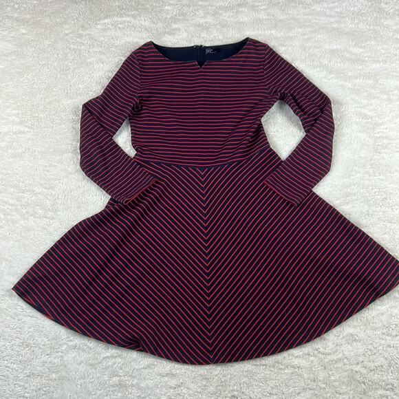 Gap maroon and navy striped long sleeved fit and flare dress, 6 - Picture 3 of 9